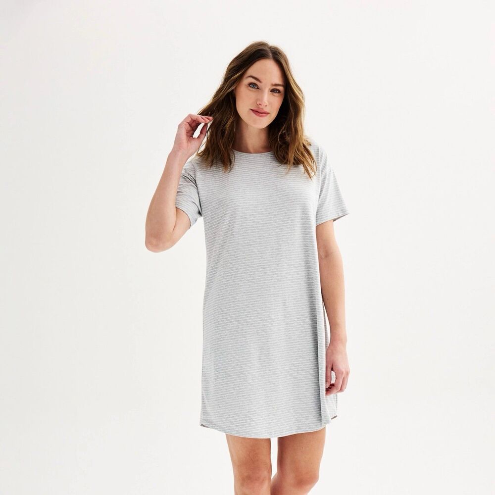 Sonoma Goods For Life Knit Sleep Shirt Grey And White Stripes XXL New Women's